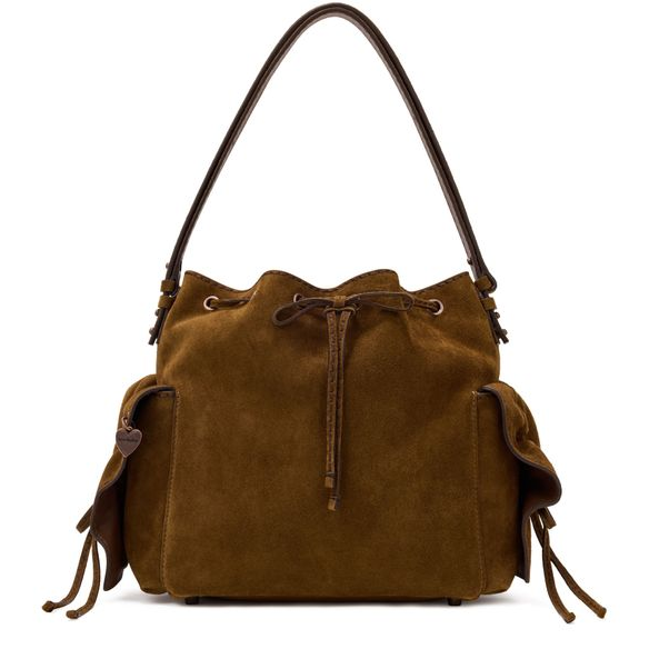 Acne Studios Multipocket bucket bag in suede — Cognac Brown