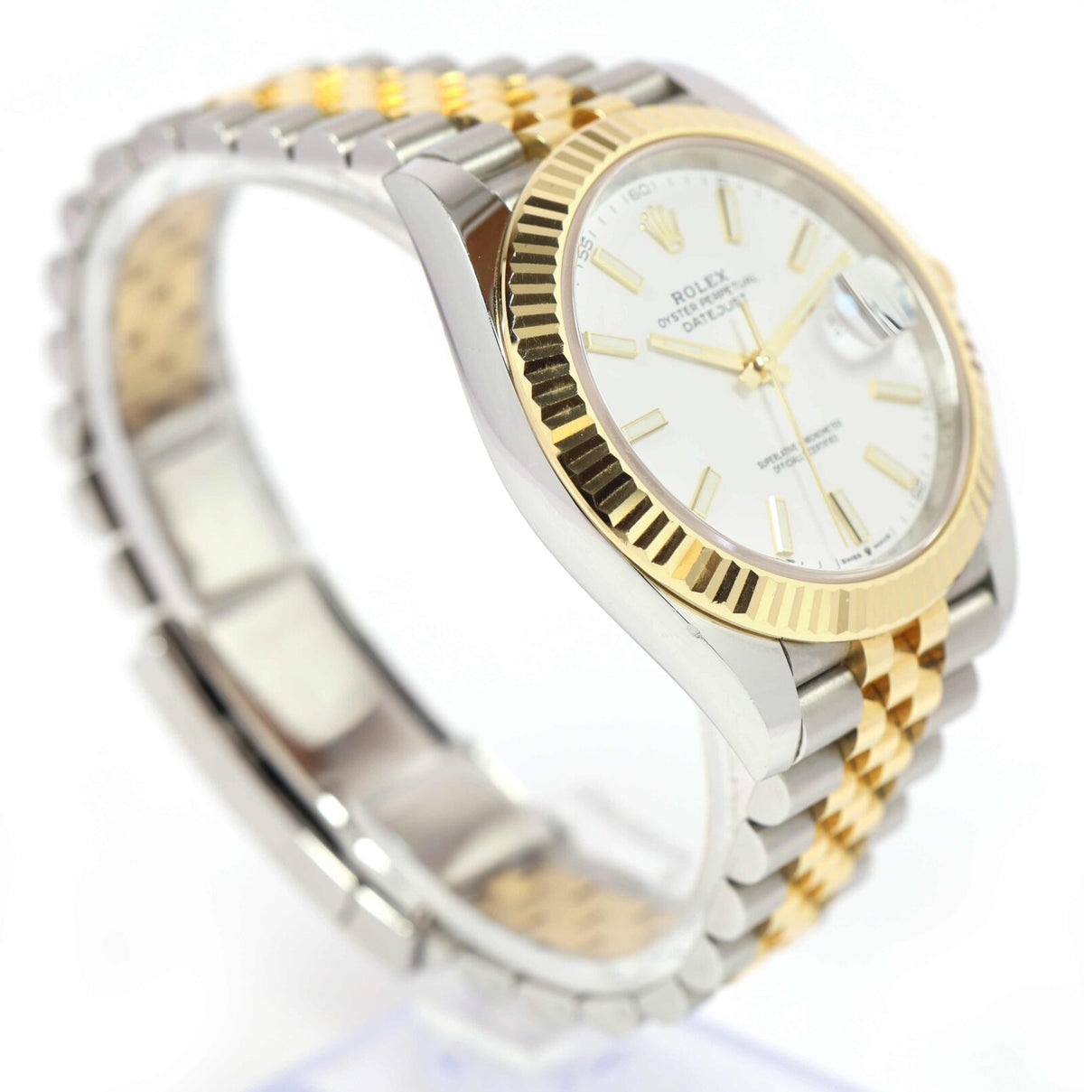 Rolex Datejust White Dial Two-Tone Jubilee Bracelet, opposite-side angled dial