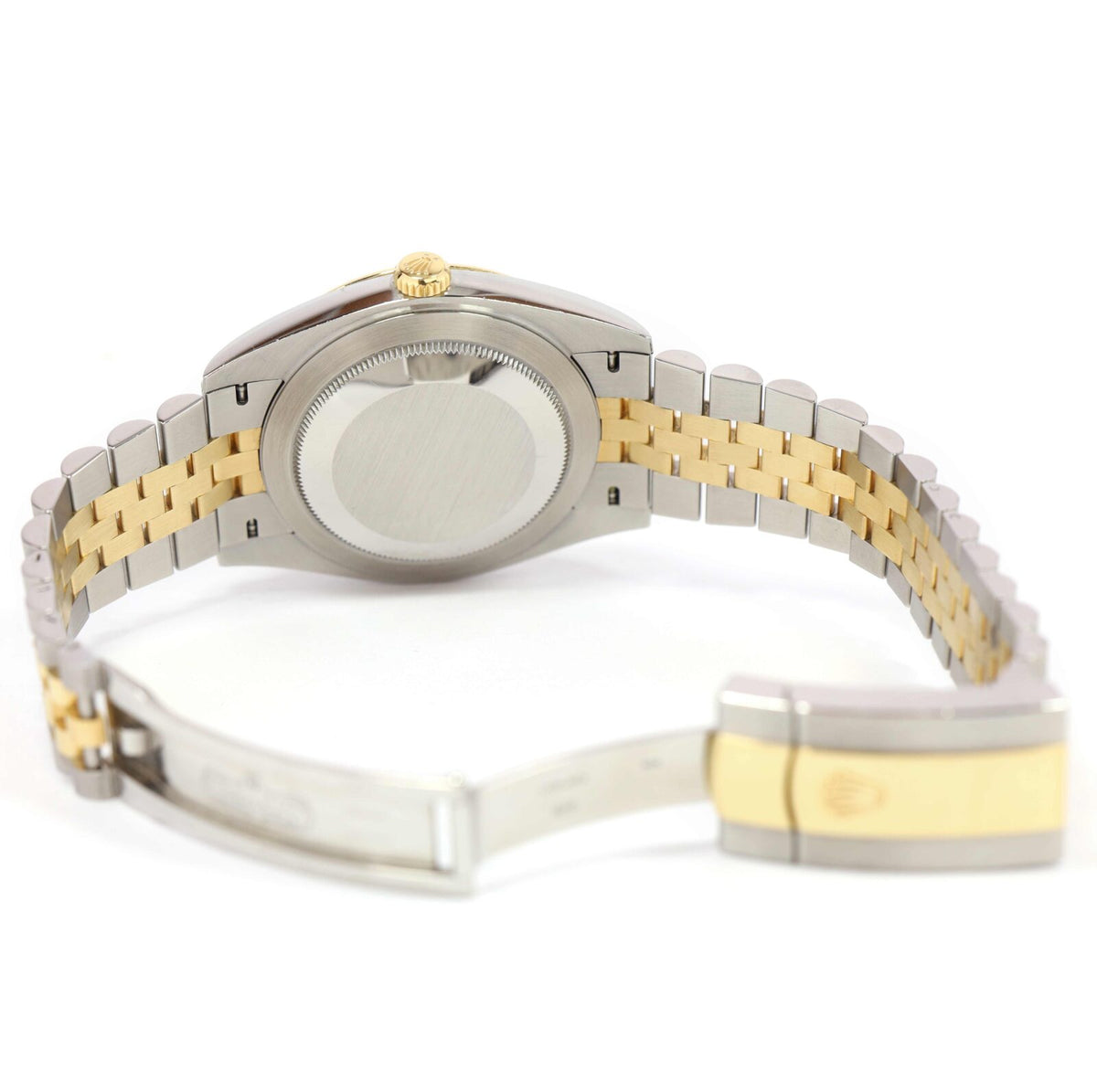 Rolex Datejust White Dial Two-Tone Jubilee Bracelet, open clasp and caseback