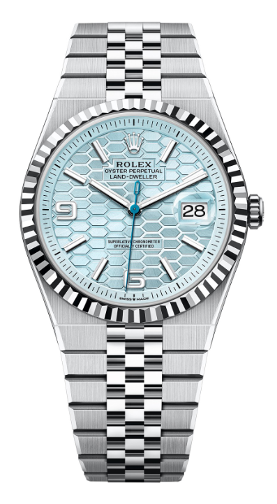 Rolex Land-Dweller Ice Blue Honeycomb Dial Flat Jubilee Bracelet, view 1