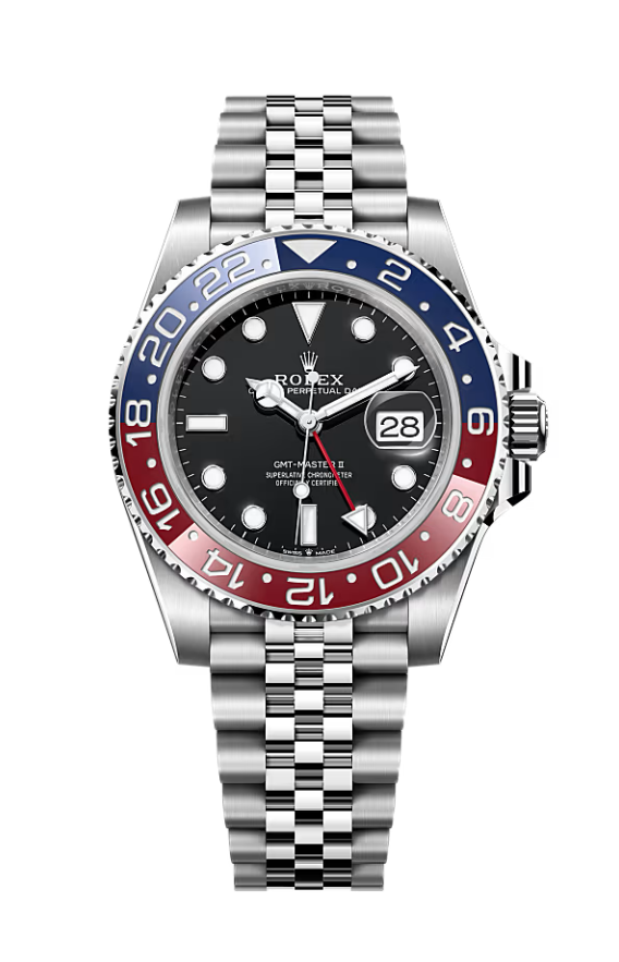 Rolex GMT-Master II Black Dial Red Blue Bezel Jubilee Bracelet, view 1