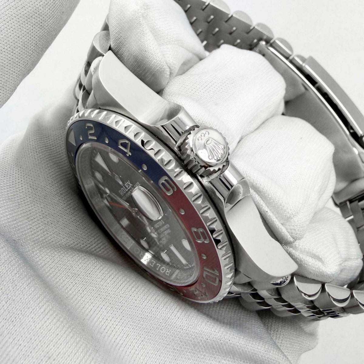 Rolex GMT-Master II Black Dial Red Blue Bezel Jubilee Bracelet, view 3