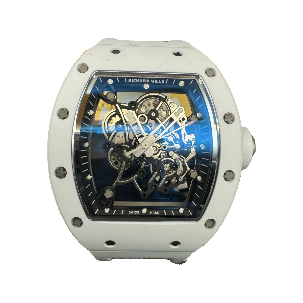 Replica watch internal catalogue — Richard Mille, unverified design reference, view 01. White-background square cutout of original visible watch; original crop and occlusion retained.