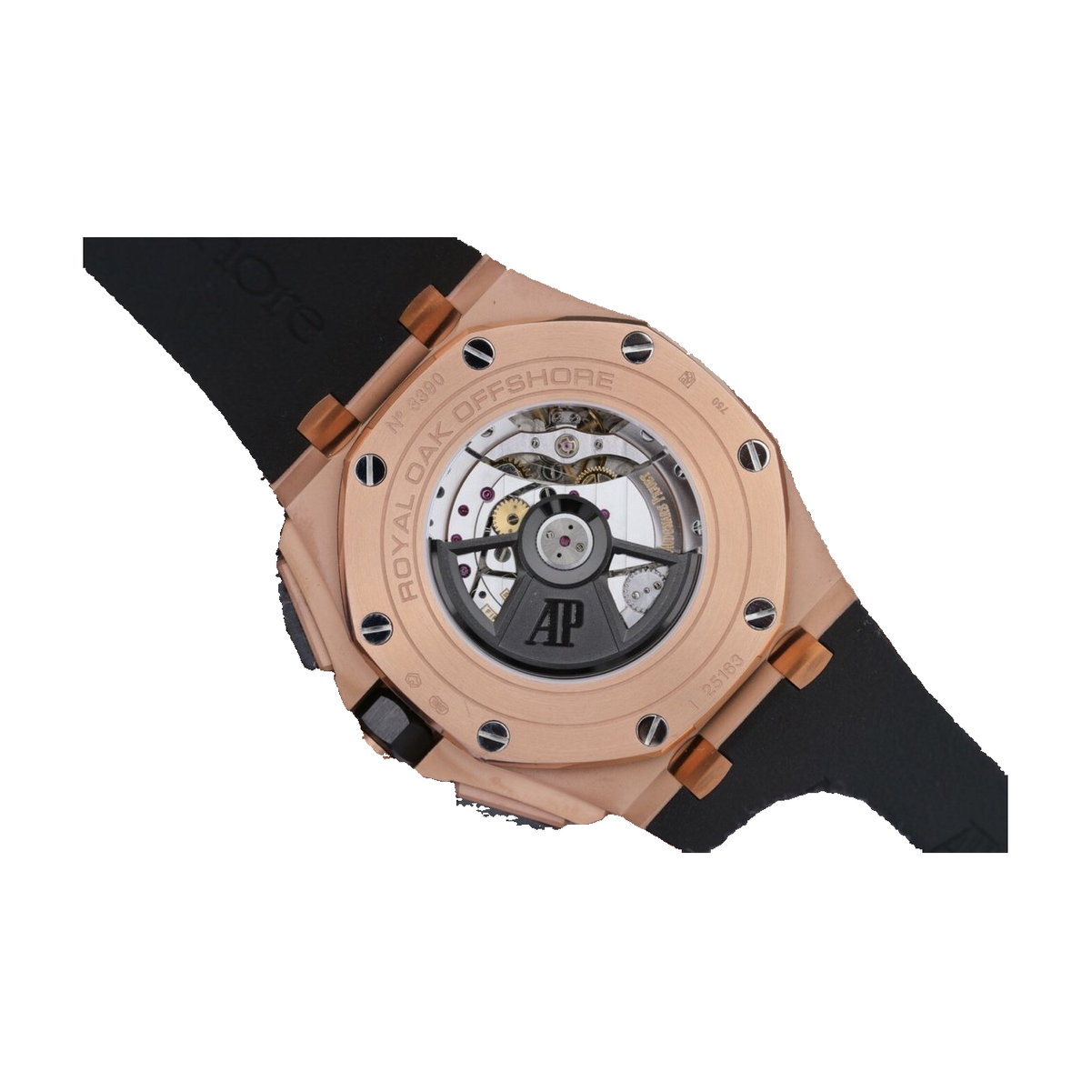 Replica watch internal catalogue — Audemars Piguet design ref. 26406 (unverified), view 07. Original visible-watch pixels on white square background; original crop/occlusion retained, mask edges require manual fine check.