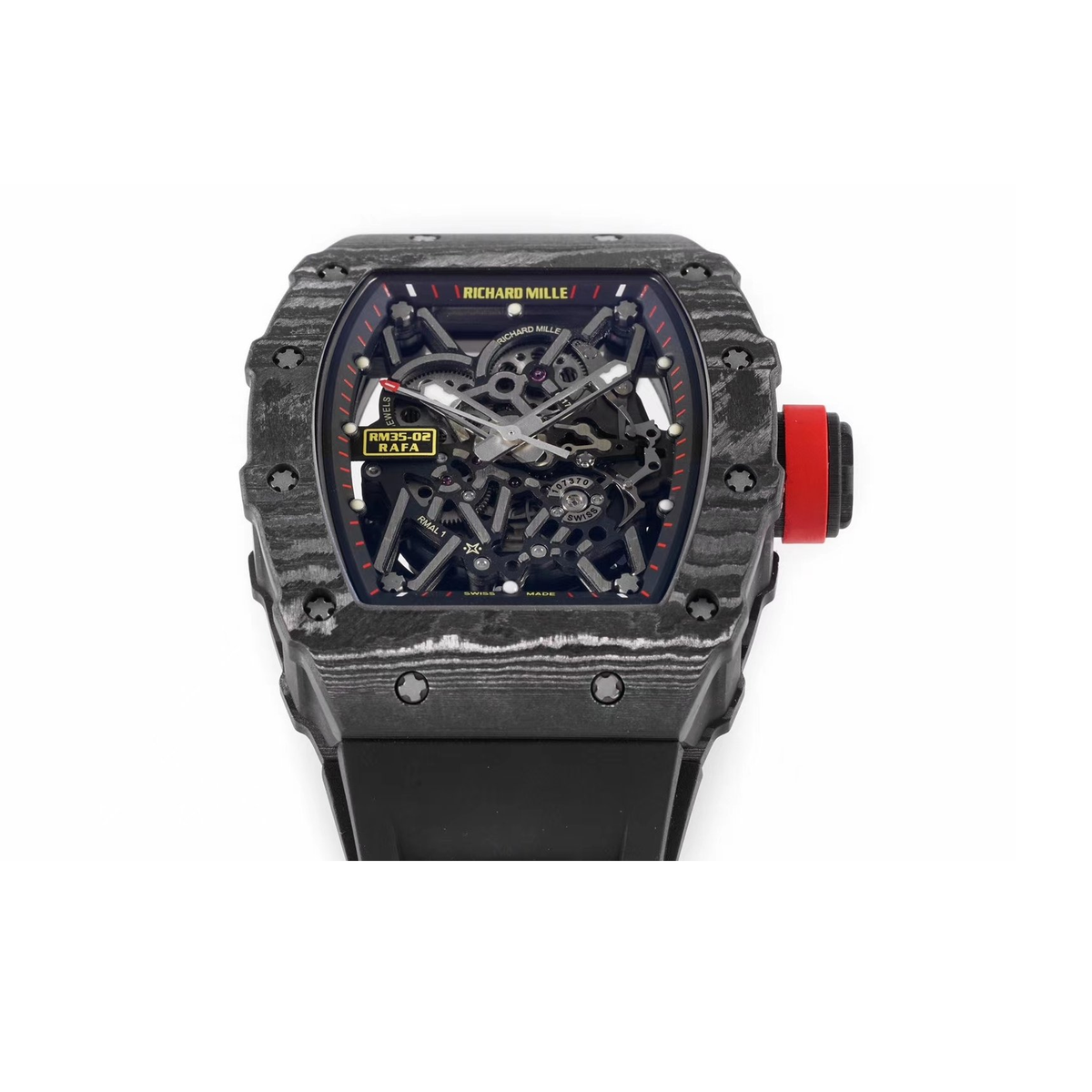 Replica watch internal catalogue — Richard Mille design ref. RM35-02 (unverified), view 09. Original white-background watch photograph, centered square canvas; visible source pixels, original soft shadow and source crop retained without redraw.